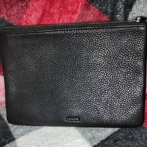 Fossil Pebble Leather Black Zip Pouch